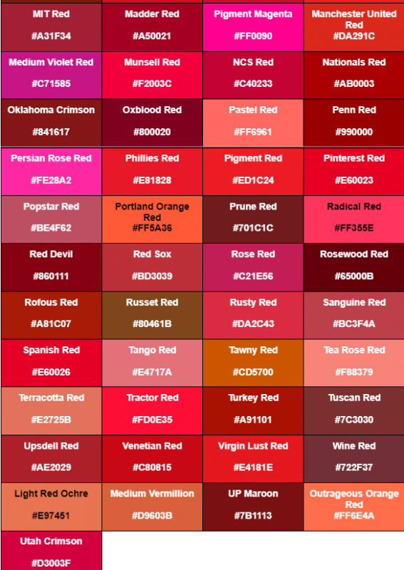 nama-nama warna dalam bahasa inggris - nuansa warna merah