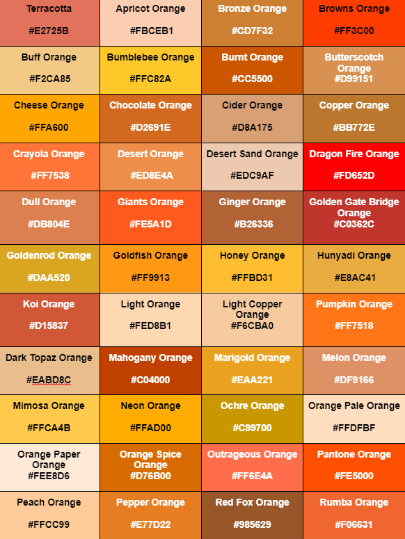 Nama-nama warna dengan nuansa warna jingga