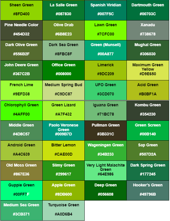 nuansa warna hijau