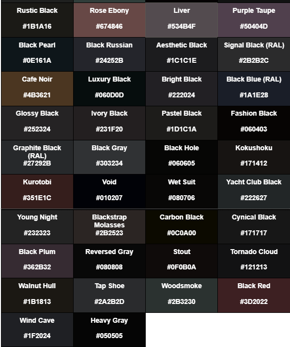 nuansa warna hitam