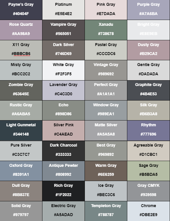nama-nama warna dalam bahasa inggris - nuansa warna abu-abu