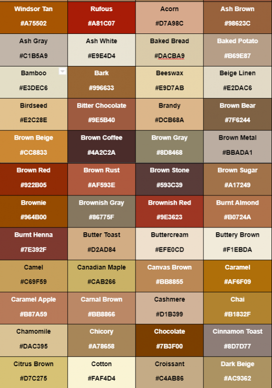 nama-nama warna dalam bahasa inggris - nuansa warna cokelat